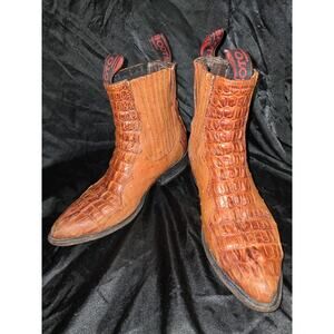 Soto Mens Cognac Alligator Ostrich Print Genuine Leather Animal Print Boots